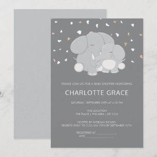 Cute Elephant Personalised Baby Shower Invitation