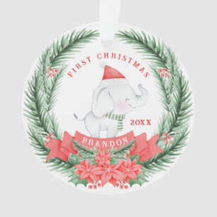 Cute Elephant   Personalised First Christmas  Ornament
