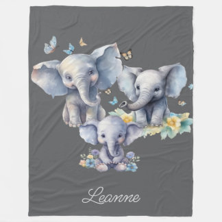 Cute Elephant Personalised  Fleece Blanket