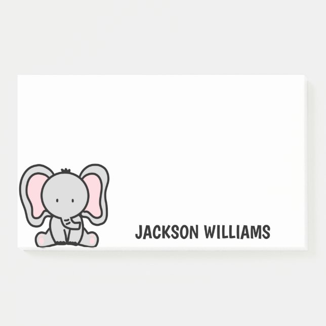 Cute Elephant Personalised Name Post-it Notes (Front)