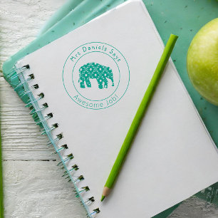 Cute Elephant Personalised Teachers Well Done Self-inking Stamp