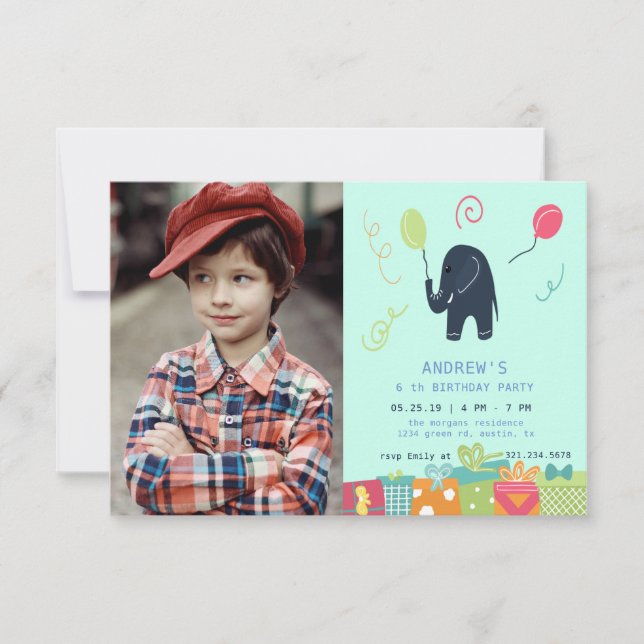 Cute Elephant | Photo Birthday Party Card (Front)