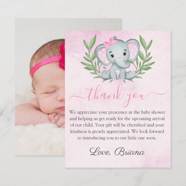 Cute Elephant Photo Tropical Girl Baby Shower Invi Invitation (Front/Back)