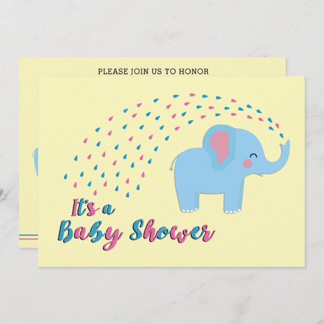 Cute Elephant Pink and Blue Baby Shower Invitation (Front/Back)
