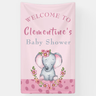 Cute Elephant Pink Animal Baby Shower Welcome Banner