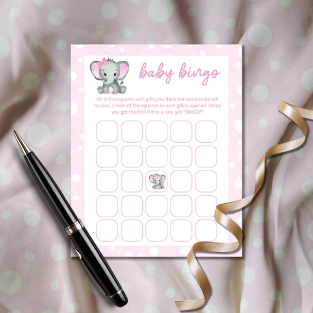 Cute Elephant pink baby bingo game (Creator Uploaded)