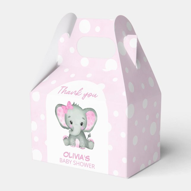 Cute Elephant pink Baby Shower  Favour Box (Front Side)