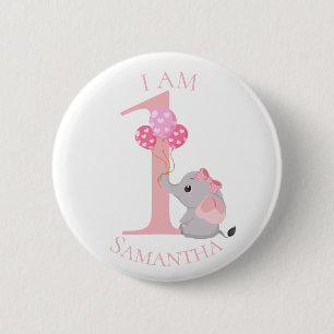 Cute Elephant Pink BIRTHDAY Button
