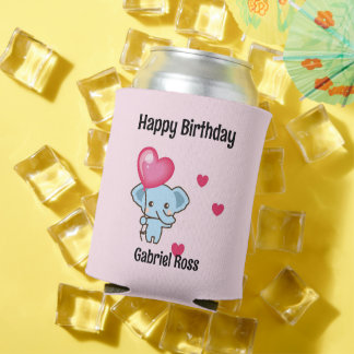 Cute elephant pink birthday can cooler