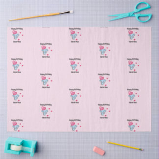 Cute elephant pink birthday tissue paper