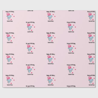 Cute elephant pink birthday wrapping paper