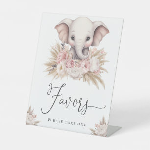 Cute Elephant Pink Boho Girl Baby Shower Favours Pedestal Sign