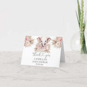 Cute Elephant Pink Boho Girl Baby Shower Thank You Card