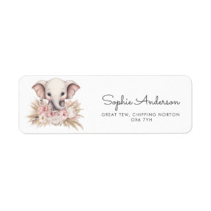 Cute Elephant Pink Boho Girl Return Address Label