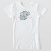 Cute Elephant Pink Bow Name Kids Girls
