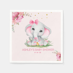 Cute Elephant Pink Floral Baby Shower  Napkin