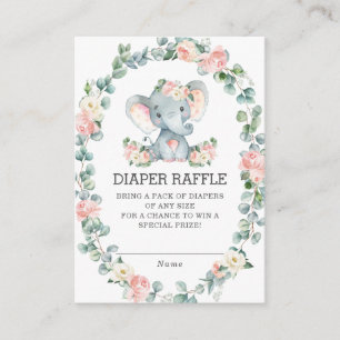 Cute Elephant Pink Floral Greenery Diaper Raffle Enclosure Card