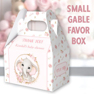 Cute Elephant Pink Flowers Baby Shower Favour Box