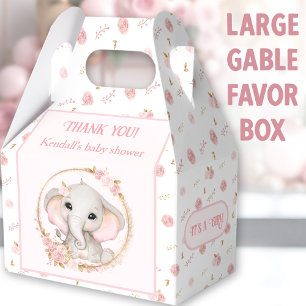 Cute Elephant Pink Flowers Baby Shower Large Favour Box