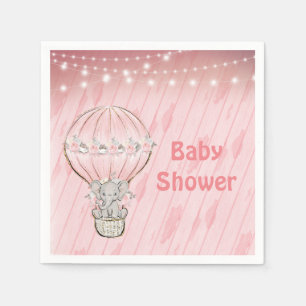Cute Elephant Pink Hot Air Balloon Baby Shower  Napkin