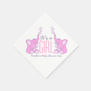 Cute Elephant pink named baby shower girl napkin
