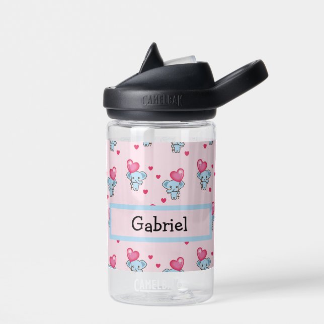 Cute elephant pink pattern water bottle (Left)