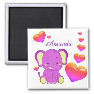 Cute Elephant Pink Purple Hearts Girl Magnet