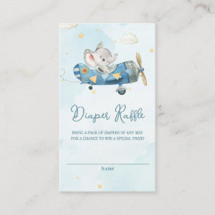 Cute Elephant Plane Adventure Baby Diaper Raffle Enclosure Card