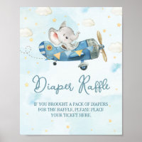 Cute Elephant Plane Adventure Blue Diaper Raffle