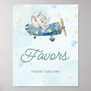 Cute Elephant Plane Adventure Blue Favours Sign