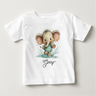 Cute Elephant Playing in Puddle Baby T-Shirt
