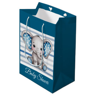Cute Elephant Polka Dots Boy Baby Shower Medium Gift Bag