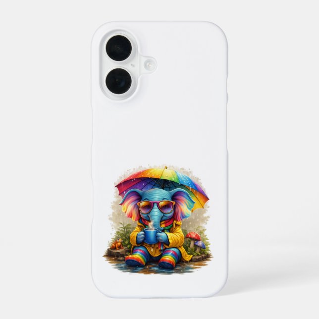 Cute Elephant Rainbow iPhone 16 Case (Back)
