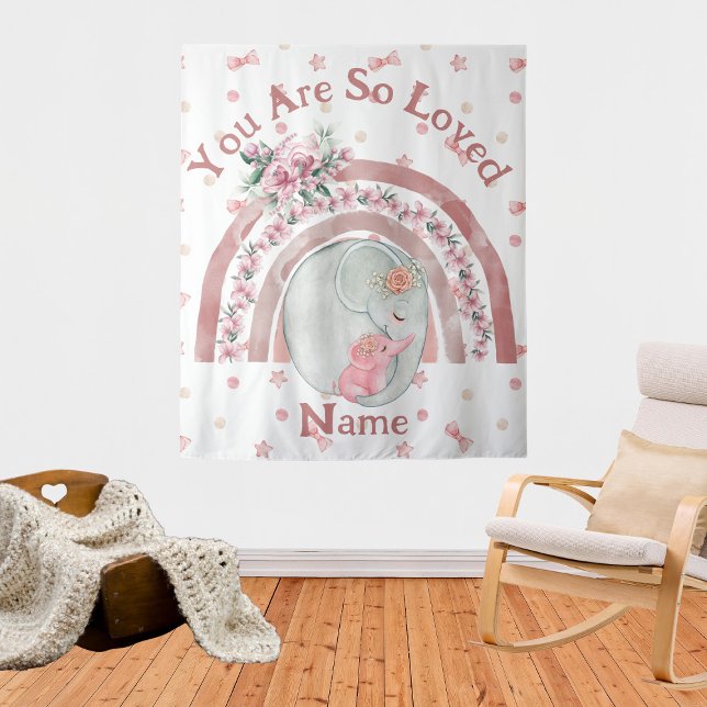 Cute Elephant Rainbow  Tapestry (Creator Uploaded)