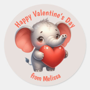 Cute Elephant Red Heart Valentine Classic Round Sticker
