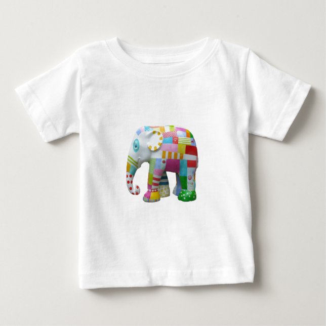 Cute elephant retro patchwork whimsical baby T-Shirt (Front)