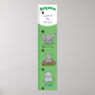Cute elephant rhino hippo cartoon growth chart