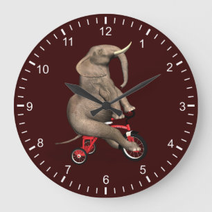 Cute Elephant Riding A Tricycle Large Clock