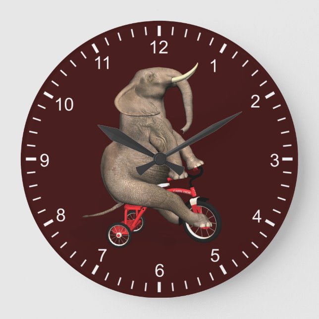 Cute Elephant Riding A Tricycle Large Clock (Front)