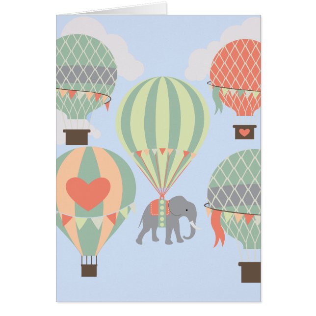 Cute Elephant Riding Hot Air Balloons Rising (Front)