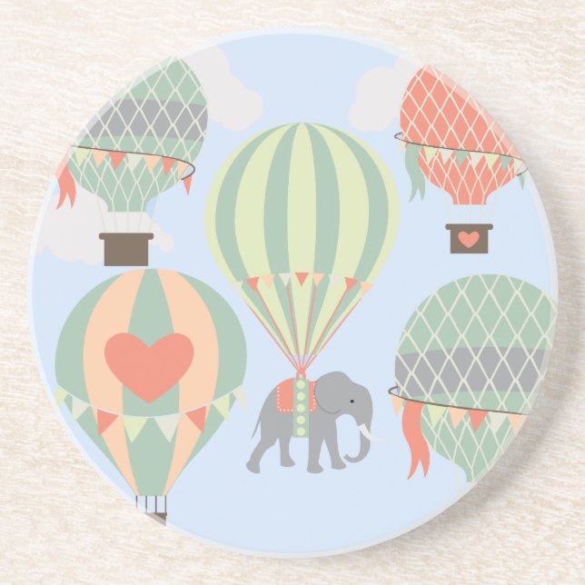 Cute Elephant Riding Hot Air Balloons Rising Coaster (Front)
