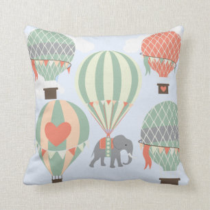 Cute Elephant Riding Hot Air Balloons Rising Cushion