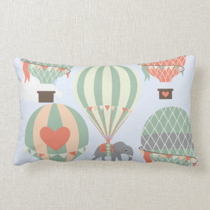 Cute Elephant Riding Hot Air Balloons Rising Lumbar Cushion