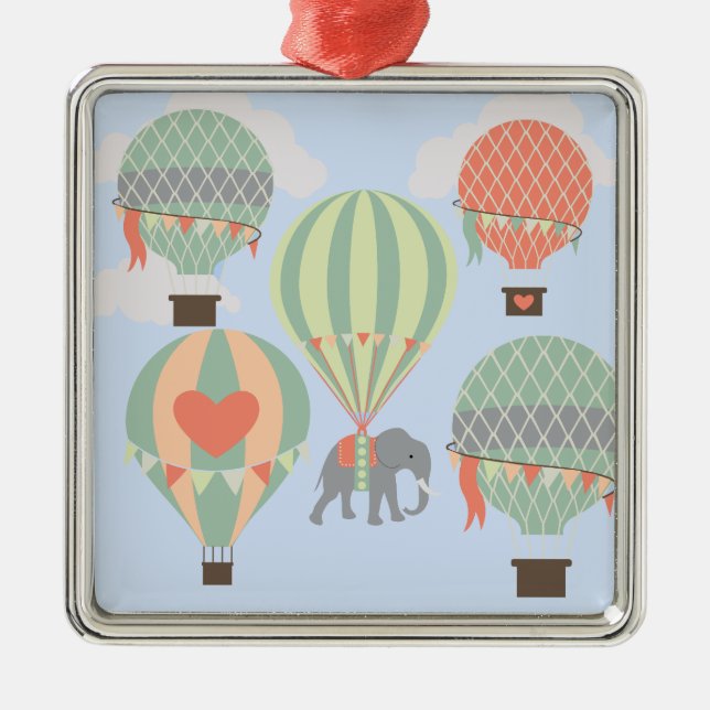 Cute Elephant Riding Hot Air Balloons Rising Metal Tree Decoration (Front)