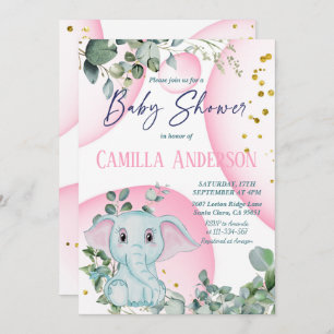 Cute Elephant Safari Jungle Wild Pink Bubbles Invitation