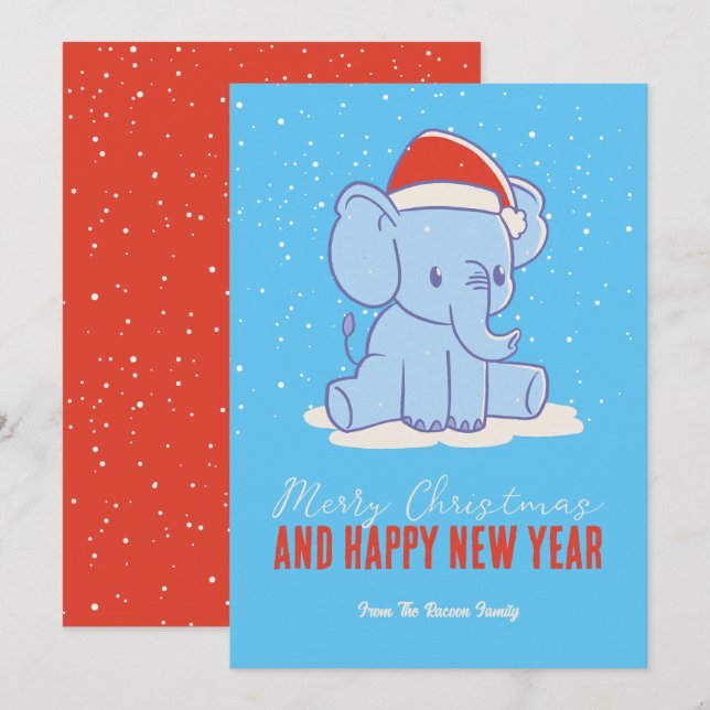 Cute Elephant Santa Winter Holiday Merry Christmas Card (Front/Back)