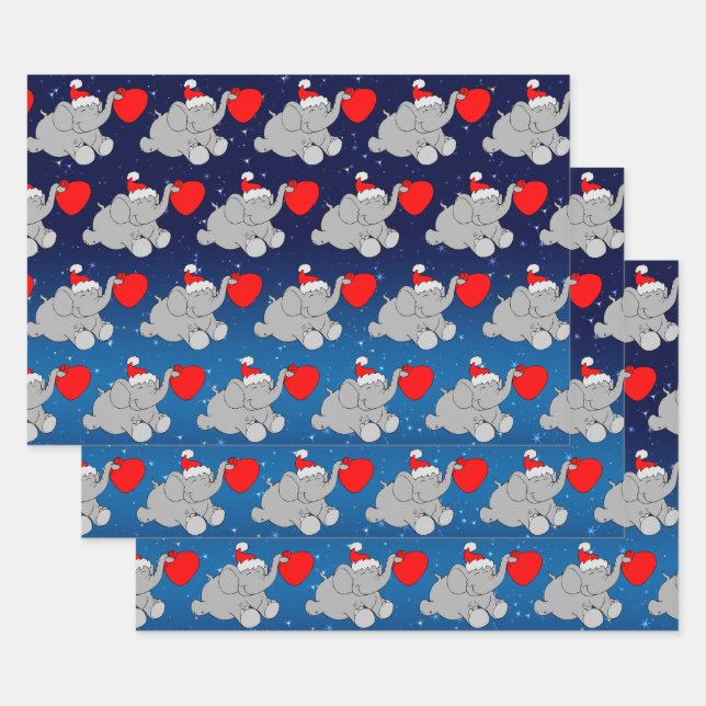Cute Elephant Santa Wrapping Paper Sheet (Set)