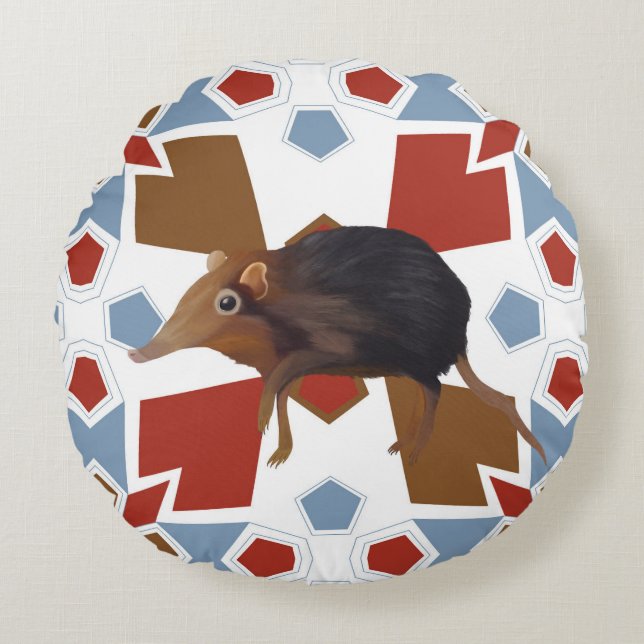Cute Elephant Shrew Fun Colourful Pattern Round Cushion (Front)