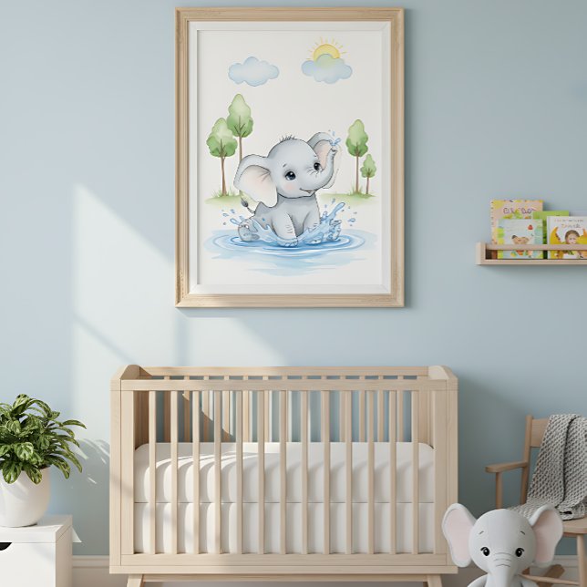 Cute Elephant Splashing in Water Poster (Creator Uploaded)