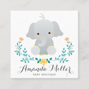 Cute elephant squared for baby business square business card